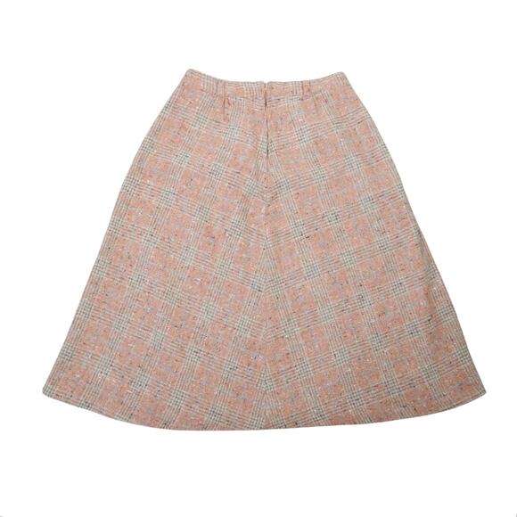 Vintage 60s Tan Plaid Wool A-Line Knee Length Skirt S - Picture 3 of 4